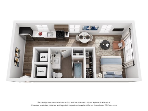 Floor plan for studio, 1 bath, 485 sqft